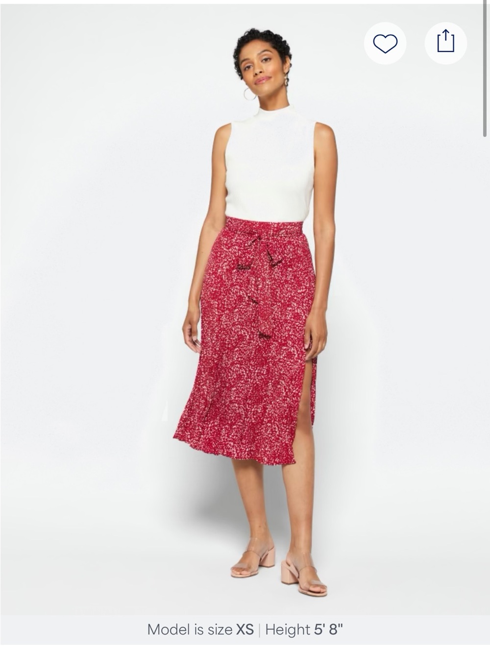 Skies Are Blue Saige Red Pleated Tie-Waist Midi Skirt with Side Slit